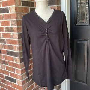 Kate's Kloset Black V-Neck Henley Long Sleeve Top‎